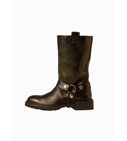 Kurt Shiny Leather Boot With Strap | Black