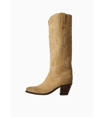 ’70 Wish Star Rose Embroidery Suede Boot | Sand